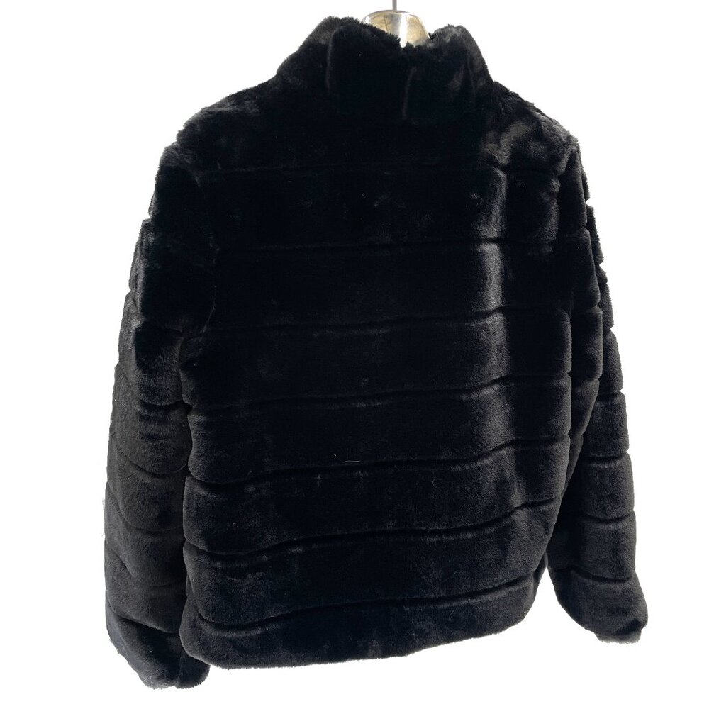 Faux fur black short zip jacket w pockets L - Picture 2 of 7
